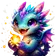Vibrant geometric fox avatar with orange and purple shapes, friendly expression, for customer review.